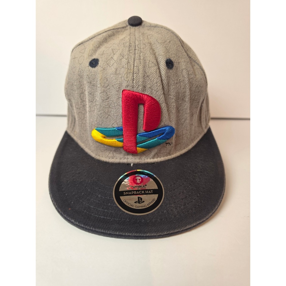 Numskull PlayStation Snapback Hat Grey Black Official Gaming Apparel Retro Logo